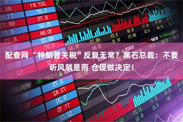 配查网 “特朗普关税”反复无常？黑石总裁：不要听风就是雨 仓促做决定！